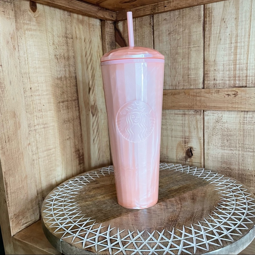 NWT Starbucks dome tumbler in pink peach pearl. 24 oz. Venti.